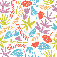 Vector seamless pattern with hand drawn textured prehistoric pla