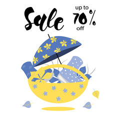 SALE- 70% OFF - hand drawn lettering card background. Colorful autumn loyout design for banner, flyer, invitation, poster, discount. Vector illustration EPS 10