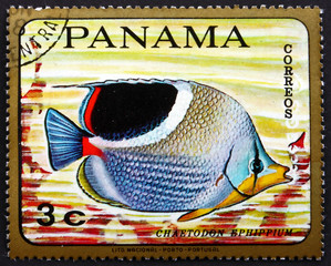 Postage stamp Panama 1968 saddle butterflyfish