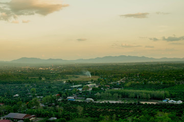 Fototapeta premium High angle view, wide sky and beautiful mountains.