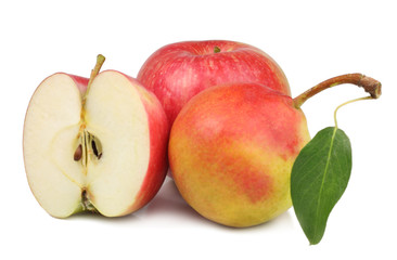 Pear and apples isolated on white background