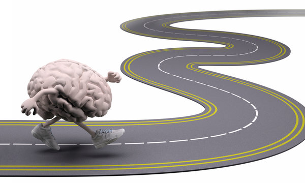 human brain with arms, legs and sneackers on his feet, 3d illustration