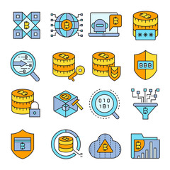 cryptocurrency and bitcoin icons, color theme