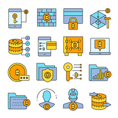 cryptocurrency and bitcoin icons, color theme