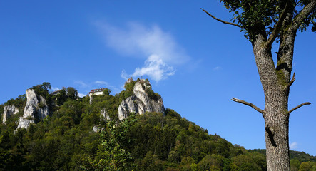 Fototapeta premium Naturpark Obere Donau bei Beuron-Hausen, Blick zum Schloss Werenwag