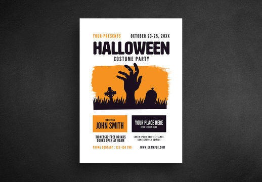 Halloween Party Flyer Layout with Zombie Hand Illustration