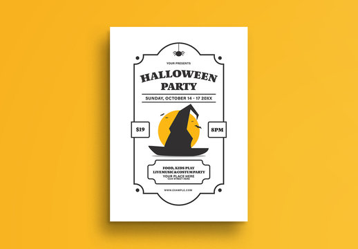 Halloween Party Flyer Layout with Witch Hat Illustration