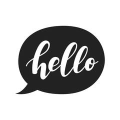 Speech bubble with hello quote. Hand drawn lettering. Modern brush calligraphy. Vector © Maksim M