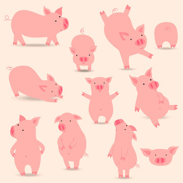 Funny pigs icon set. Eps 10.