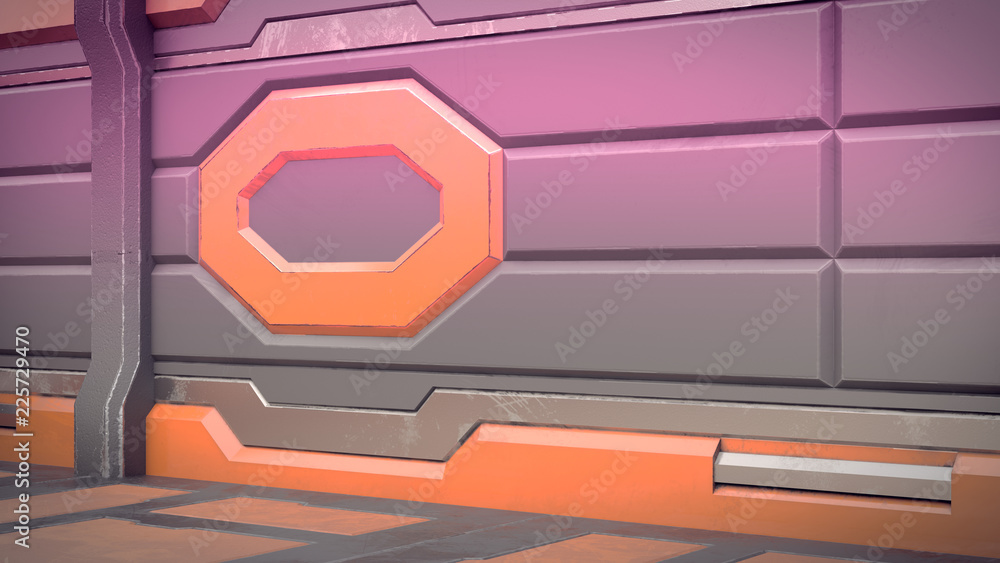 Wall mural 3d rendering of realistic sci-fi spaceship corridor