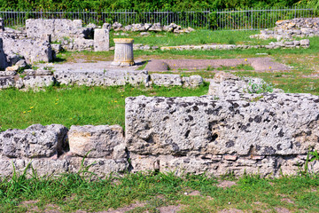 Paestum capaccio Italy The ancient ruins of remains of religious buildings of the ancient Greek...