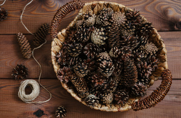 Basket with pine cones