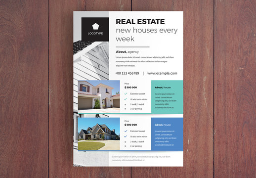 Real Estate Flyer Layout with Blue Accents