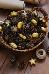 A basket of ornaments for the christmas tree