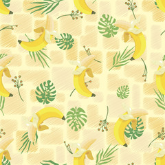 Obraz premium pattern with bananas and leaves. 