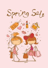 Vector card with cute fashion girl and fashion accessories.