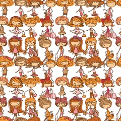 Vector cute pattern seamless with doodle fashion girls