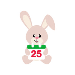 winter cartoon cute bunny with christmas calendar scarf sitting