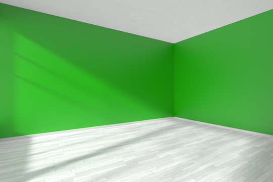 Empty Green Room Corner With White Floor