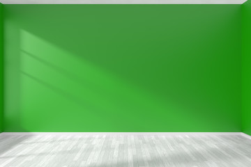 Empty green room wall and white floor
