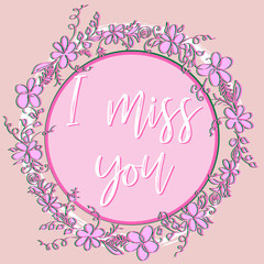 Valentine pink background with starry lights and an inscription I miss