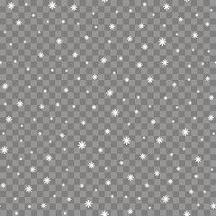 Seamless pattern with falling snow or snowflakes on transparent background. vector
