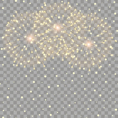 Christmas or New Year background with falling and fireworks. Vector