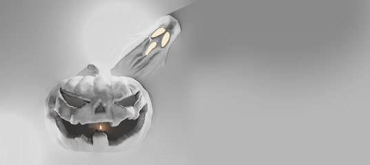 Halloween pumpkin and ghost light grey 3d-illustration