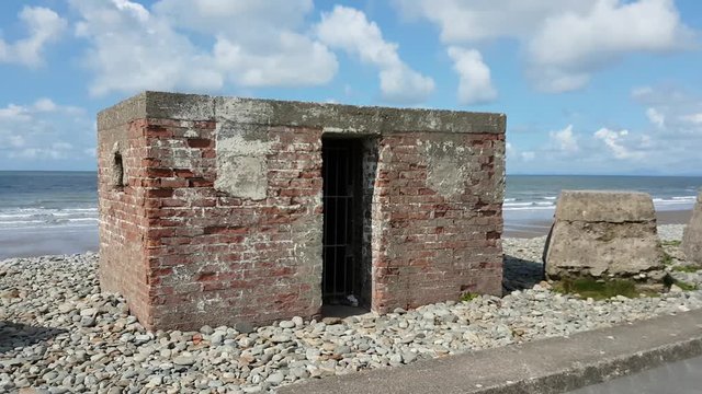 World War II coastal defences building in Fairbourne, Wales UK.