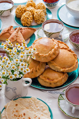 Traditional Tatar pastry - belesh, elesh, echpochmak, Chak-Chak, kystybyi, smetannik