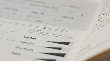 Fototapeta premium Close up of page in notebook with data