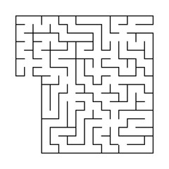 Abstract square maze with entrance and exit. An interesting and useful game for children. Simple flat vector illustration isolated on white background. With a place for your drawings.