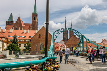 City Wrocław bridge with peoples