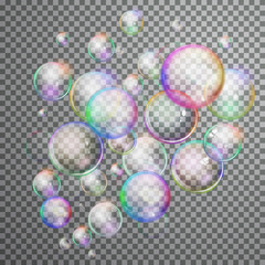Set colorful bubble in vector. Isolated Soap Water bubbles colle