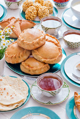 Traditional Tatar pastry - belesh, elesh, echpochmak, Chak-Chak, kystybyi, smetannik