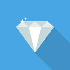 Crystal Diamond flat icon isolated on blue background. Simple Diamond sign symbol in flat style. Shining stone Vector illustration.
