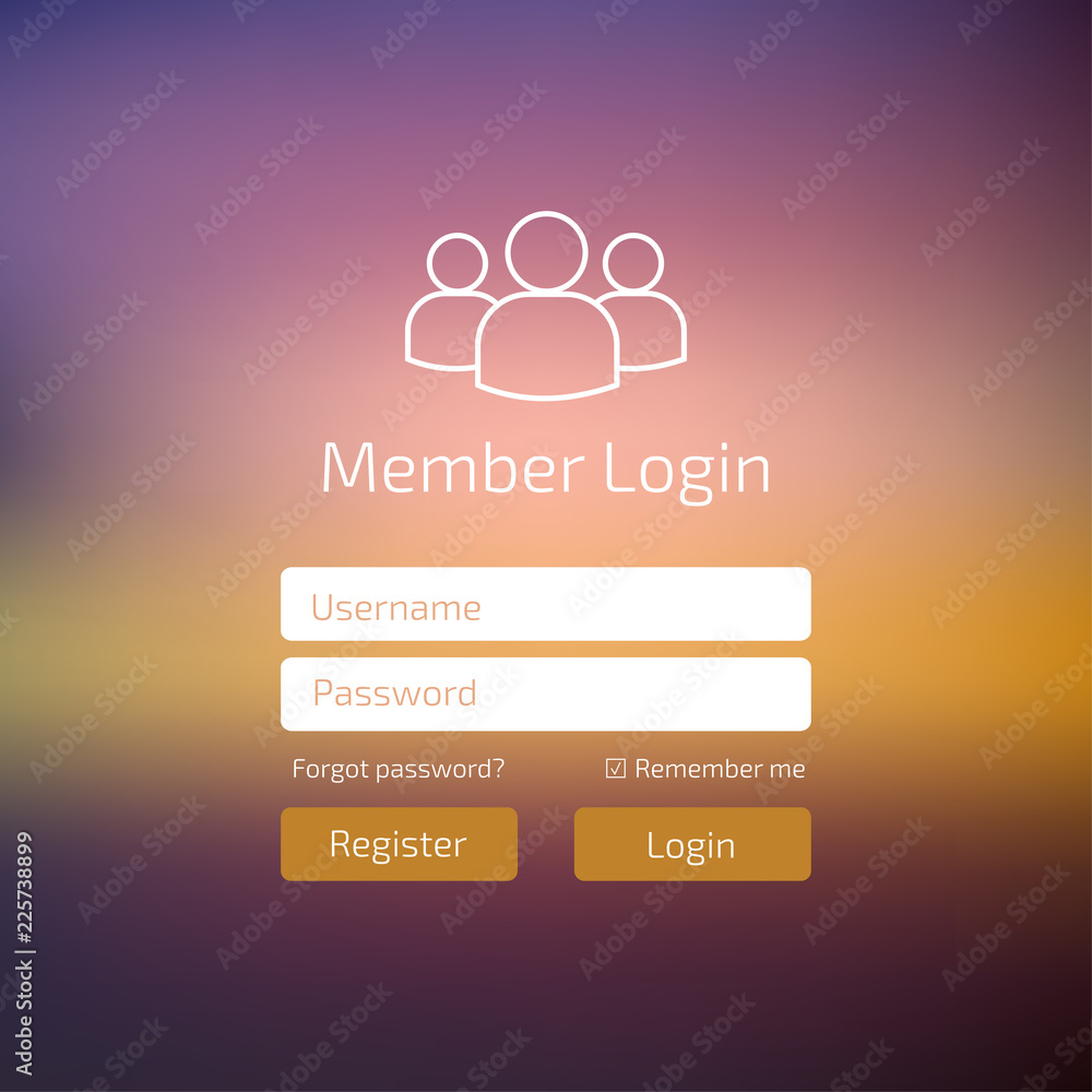 Poster member log in blue user interface. sign in web element template window.
