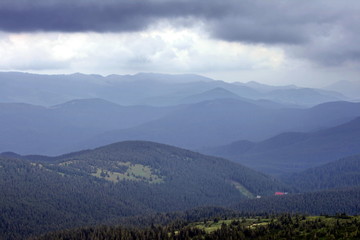 Clouds and fog over mountains