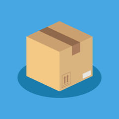 Cardboard box flat icon isolated on blue background. Simple Box sign symbol in flat style. Vector illustration for web and mobile design.Cardboard box flat icon isolated on blue background.