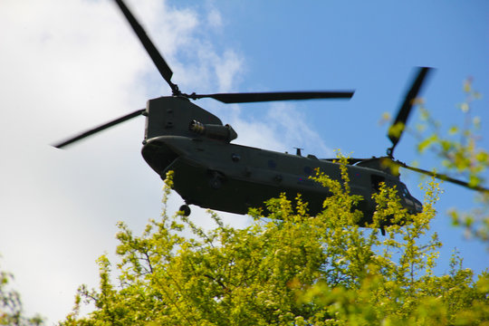 A low flying Royal Air Force Chinook