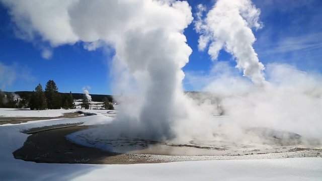 Loop of A geothermal region in Yellowstone National Park in winter.
