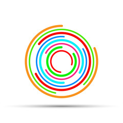 Round logo with a many colourful circles parts