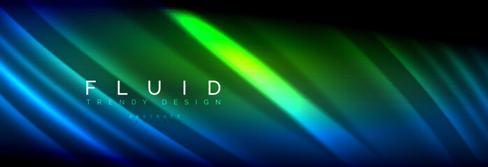 Neon glowing fluid wave lines, magic energy space light concept, abstract background wallpaper design