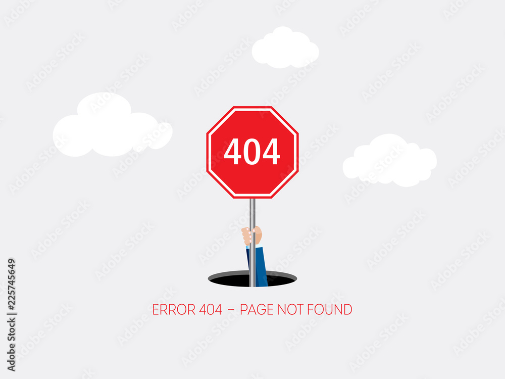 Aufkleber page with a 404 error in the flat style and template page is not found.
