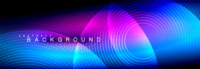 Vector blurred neon glowing circles with flowing and liquid light concept, energy magic fantastic abstract background