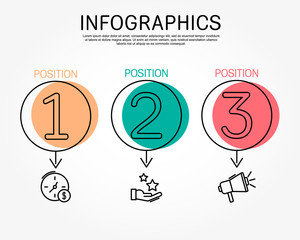 Modern and simple vector illustration. Three circles infographic template elements, sectors and percentages with icons. Designed for business, presentations, web design, 3 step diagrams.