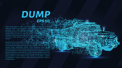 Particle dump truck. The dump truck consists of dots and circles. Vector illustration