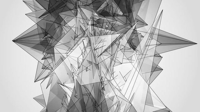 Beautiful Abstract Gray Polygonal Surface Moving In 3d Animation. Bright Triangles Motion. Three Variations.