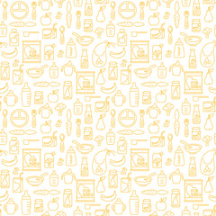 Baby food seamless pattern. Linear style vector illustration. Suitable for wallpaper, wrapping or textile