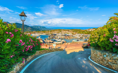 View of harbor and village Porto Rotondo, Sardinia island, Italy.